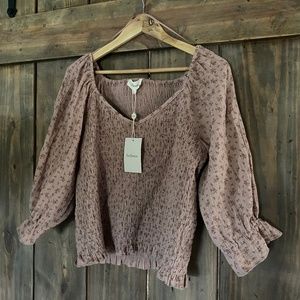 Bohme Mauve Floral Mesh Smocked Crop Top